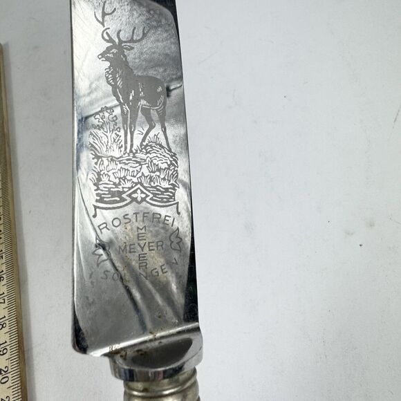 Solingen Fixed Blade Knife Fork Set Meyer Rostfrei Vintage Stainless Stag Handle - Picture 4 of 5